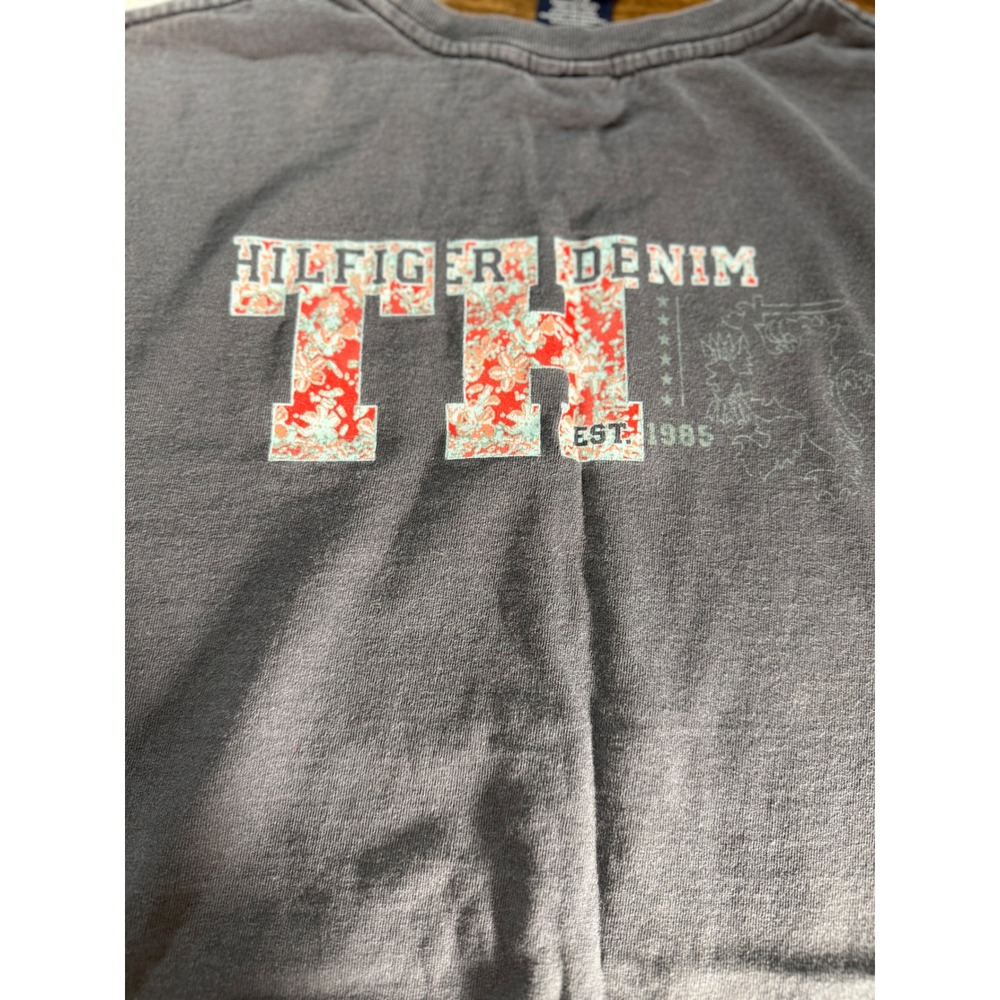 Tommy  Hilfiger Mens Large Navy Floral TH Graphic T-Shirt Vintage‎ Look